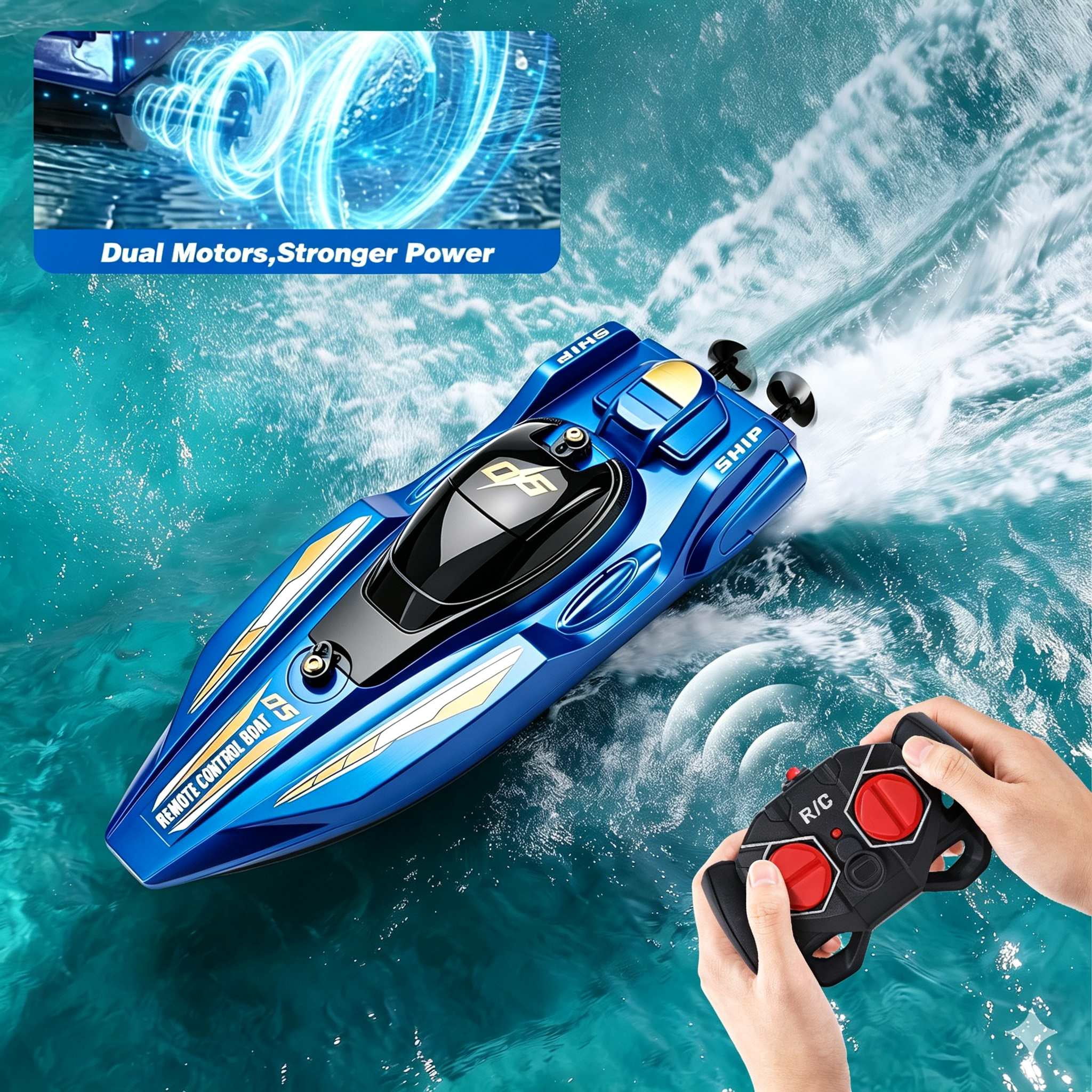 2.4GHz High-Speed Remote Control Racing Watercraft for Pools & Lakes | Dual Motor Waterproof RC Boat for Boys & Girls Ages 8-12