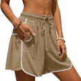 thumbnail image 5 of Qgtaibl Womens Drawstring Cotton Athletic Shorts Elastic High Waist Dolphin Shorts with Pockets Casual Loose Fit Lightweight Workout Shorts for Summer Running Training Gym Khaki S, 5 of 7