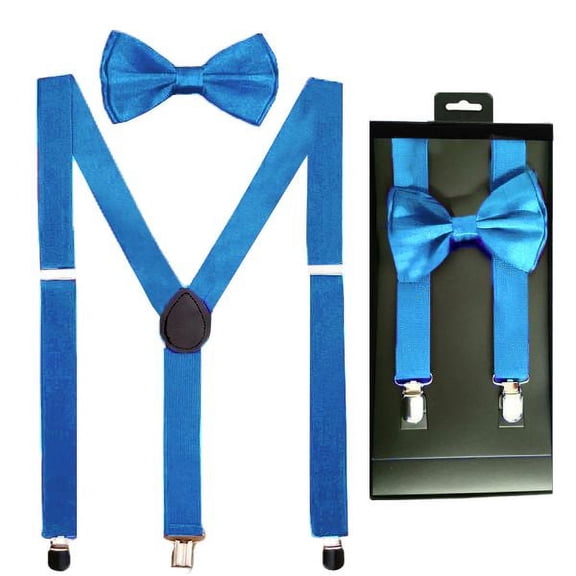 SKY BLUE Teen or ADULT Size Bow Tie and Suspenders Combo Boxed Gift Set For Wedding, Prom or Party USA Seller!