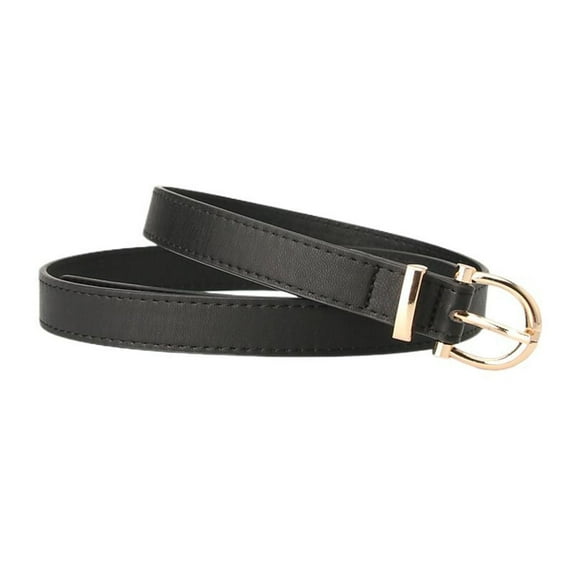 SWSMCLT Women's Skinny Ratchet Belt Faux Leather Belt Metal Buckle Buckle Groove Belt Summer Fashion Black X-Small-Large