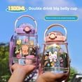 thumbnail image 2 of Taza de agua de plástico portátil de gran capacidad para niños, botella con pajita para estudiantes, asa de transporte, red especial de verano, taza para el vientre grande, 2 of 5