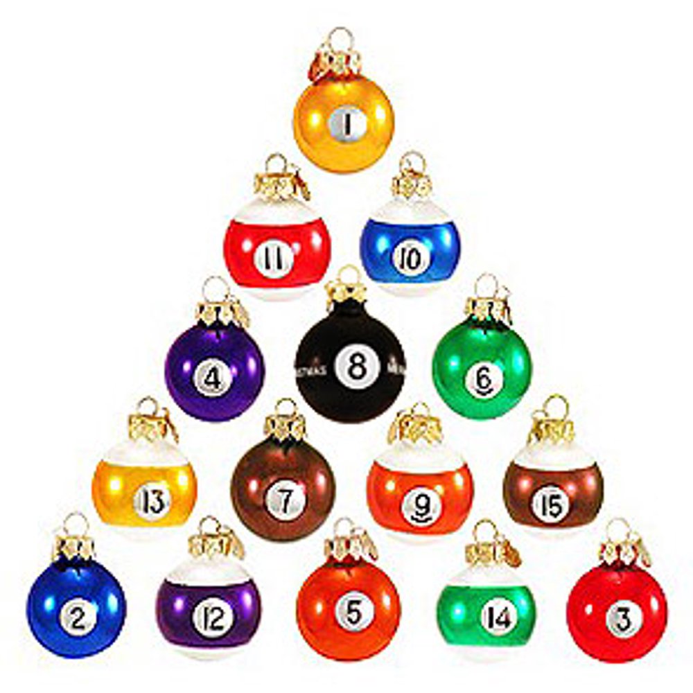 Set of 15 Colorful Glass Pool Ball Christmas Ornaments 1.5" (40mm