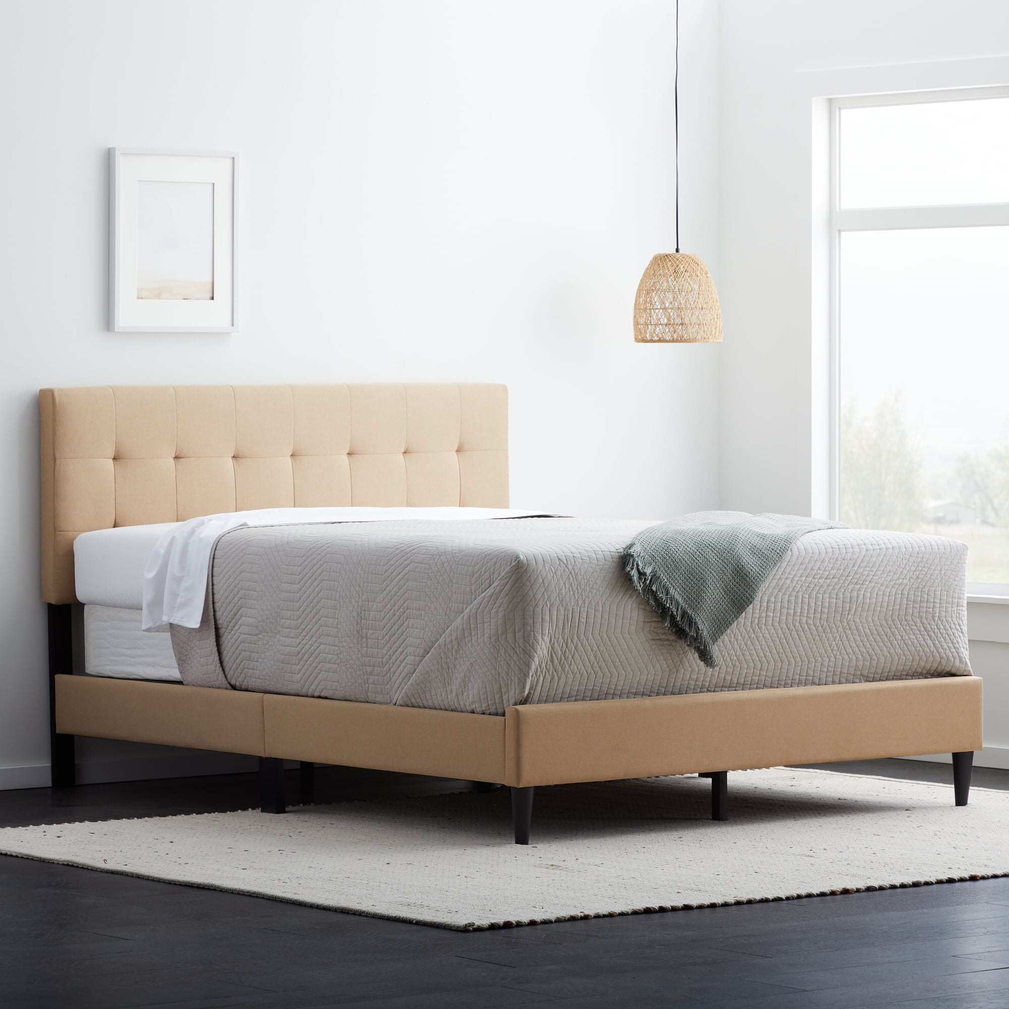 Rest Haven Gresham Tufted Upholstered Bed, King, Beige (Box Spring Required)