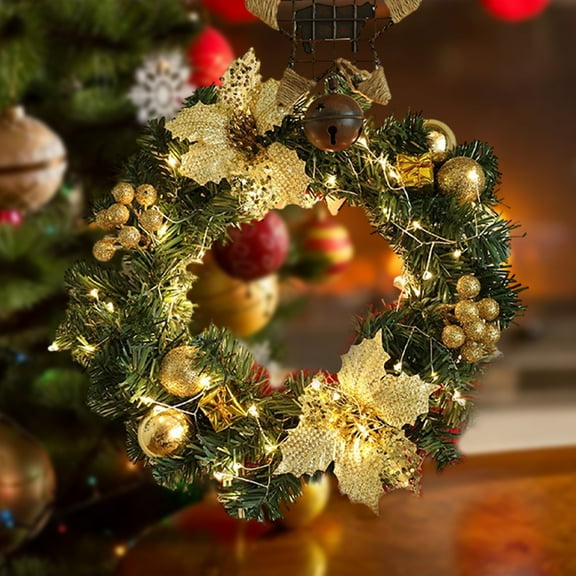 Fek888 Christmas Wreath Front Door Outdoor Gold Lighted Christmas Wreath Wrought Iron Wooden Front Door Christmas Wreath/Wreath Fall/Indoor Outdoor Home Door Wreath/Christmas Wreath/Christmas Tree