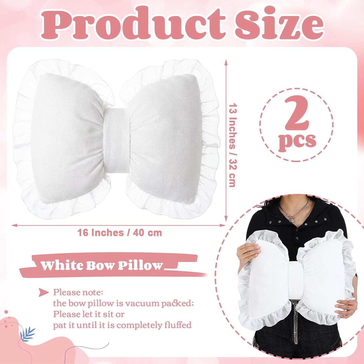 Bow Shaped Pillows, 2 Pcs Decorative Lace Bow Lumbar Pillow 16x13 Inches, Soft Car Backrest Cushion for Bed Sofa Couch Home Decor