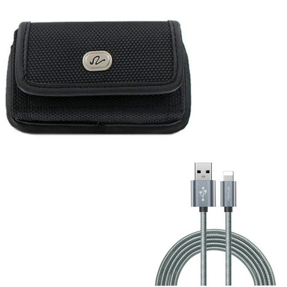 Case Belt Clip w 6ft USB Cable for iPhone 8/7/6S/6 - Rugged Holster Canvas Cover Pouch, Charger Cord Power Wire Braided Long for iPhone 8/7/6S/6 Models