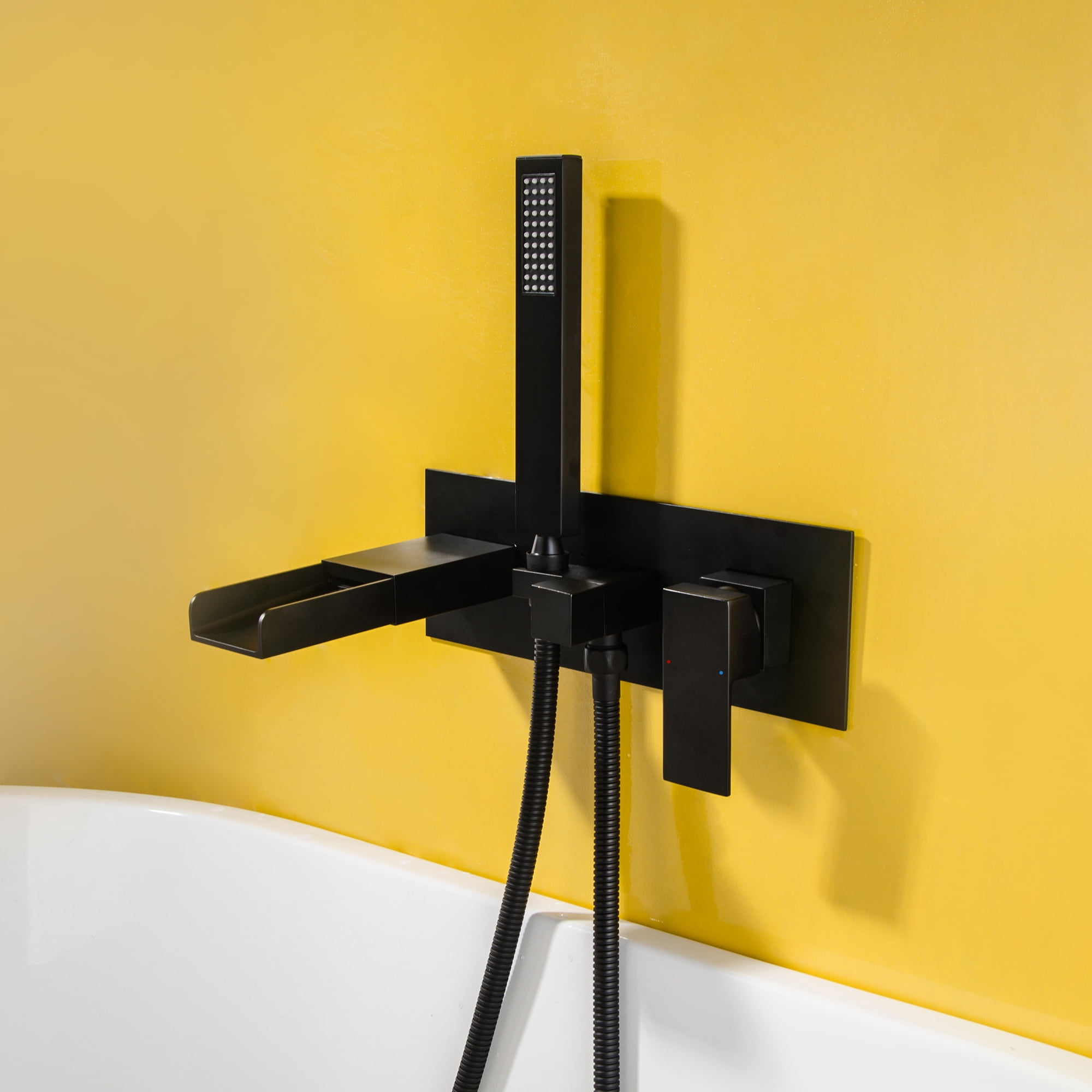 Wall Mounted Bathroom Bathtub Faucet with Hand Shower, Single Lever Handles Channel Tub Filler with Rough-in Valve