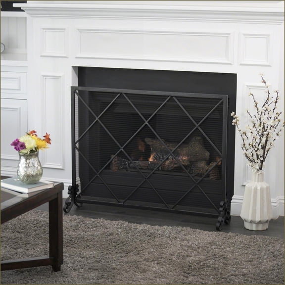 Fireplace Screen, Minimalist Diamond Iron Single Panel | Black | Iron
