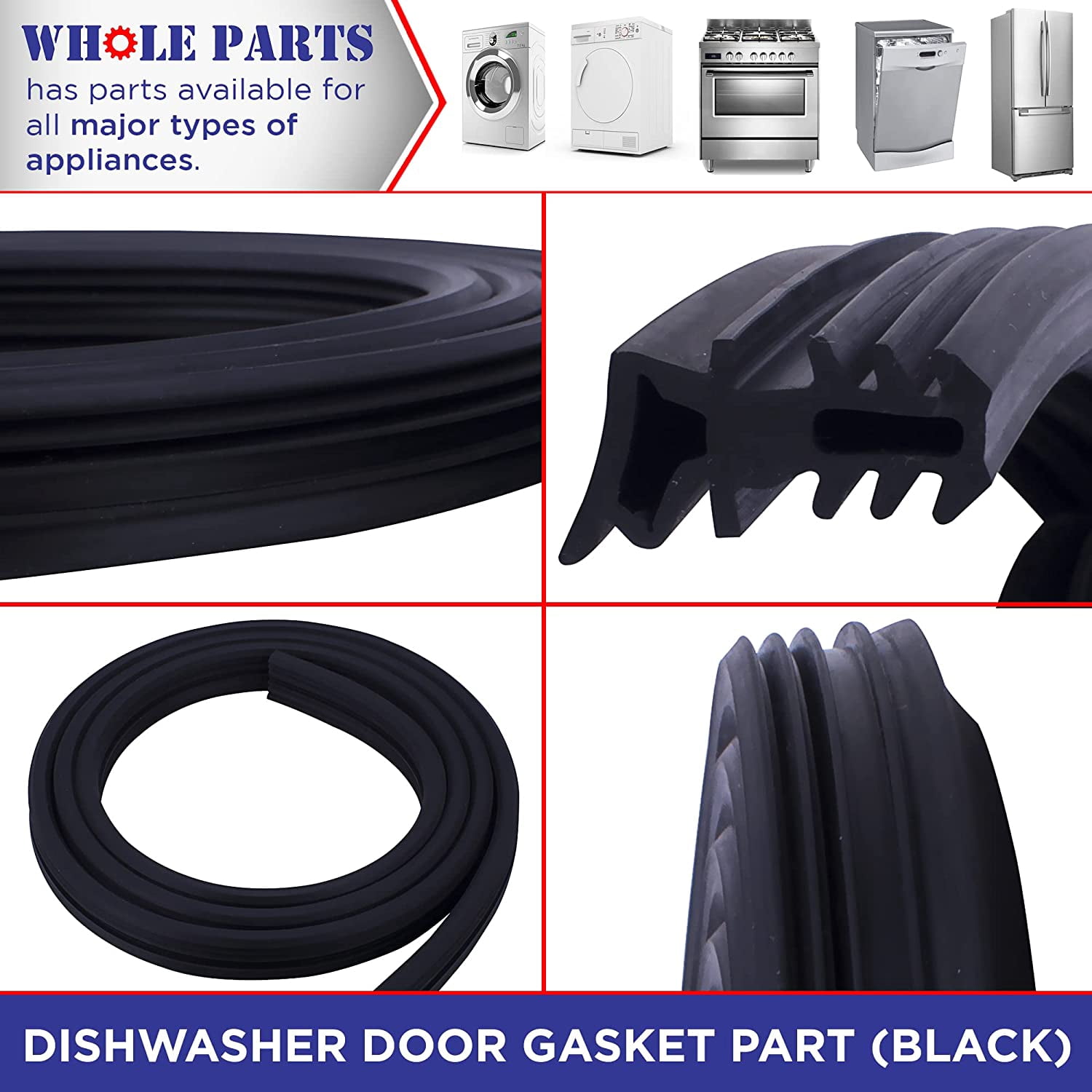 Whole Parts Dishwasher Door Gasket Part # 00263096 - Replacement & Compatible With Some Bosch, Thermador and Kenmore Dishwashers