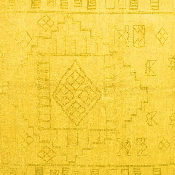 Ahgly Company Indoor Square Oriental Yellow Modern Area Rugs, 7' Square