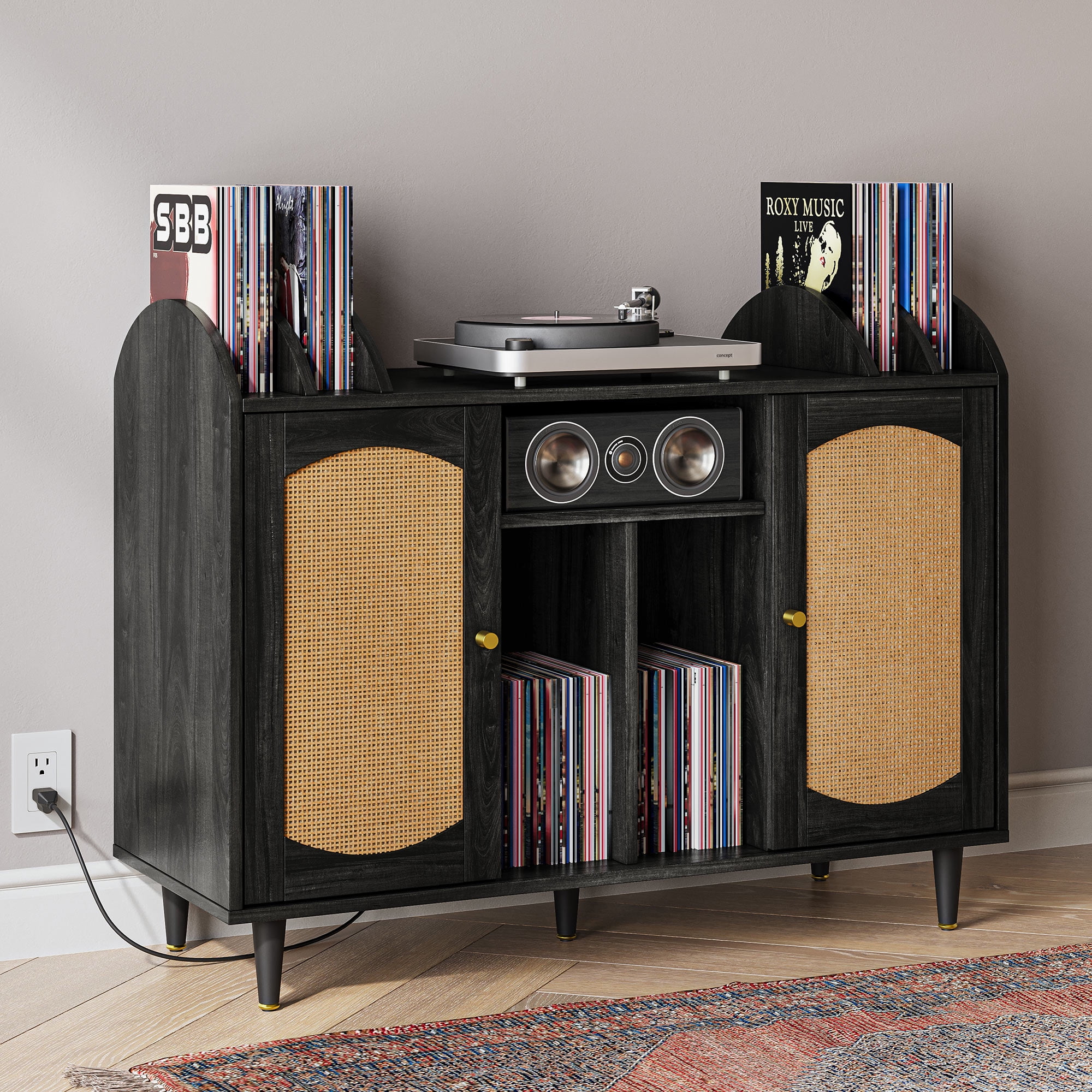 38" Rattan Door Record Player Stand