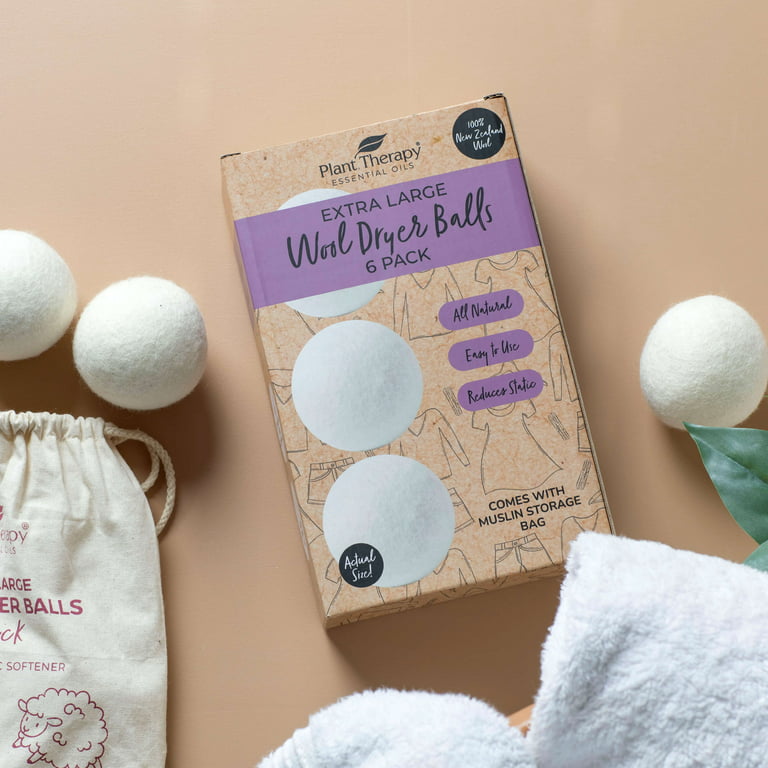 JCLO XL 6-Pack Organic Wool Dryer Balls with Lavender 10ml Essential Oil Combo for Use 100% Organic and Natural Diffuser and Humidifiers Perfect for