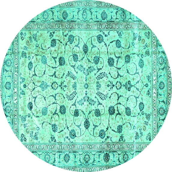 Ahgly Company Machine Washable Indoor Round Persian Turquoise Blue Traditional Area Rugs, 3' Round