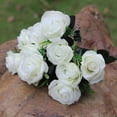 thumbnail image 4 of Ramo de flores de rosas artificiales de 11 cabezas, ramo de rosas falsas de tela de seda para banquete de boda nupcial, blanco seitruly HA6516-03B, 4 of 6