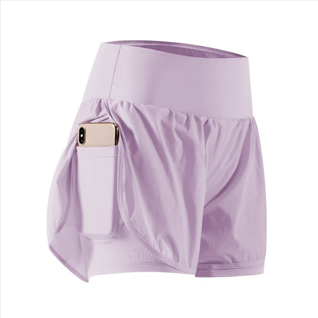 Pantalones Cortos de Cintura Alta para Mujer, Ideales para Correr, Hacer Ejercicio en el Gimnasio, con Bolsillos Interiores. Púrpura XL