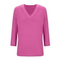 thumbnail image 5 of Cavosen Womens Tops 3/4 Length Sleeve Pullover T-Shirts V Neck Solid Soft Tops Elegant Vacation Shirts Comfort Trendy Casual Blouse Workout Beach Tees Summer Clothes Pink L, 5 of 9