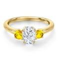 thumbnail image 3 of Gem Stone King 10K Yellow Gold White Moissanite and Yellow Sapphire Engagement Ring for Women | 1.22 Cttw | Oval 7X5MM | Gemstone Birthstone | Size 8, 3 of 7