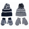 thumbnail image 2 of Reebok 4-Piece Infant Winter Hats and Mittens Set - 2 Hats & 2 Pairs of Mittens - Gray & Navy, 6-12 Months, 2 of 4
