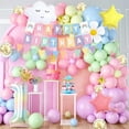 thumbnail image 6 of 1st Birthday Decorations for Girls, First Birthday Party Decorations with Month Photo Banner, 1 Foil Balloon, Cake Topper, Rainbow Happy Birthday Triangle Banner, 6 of 8