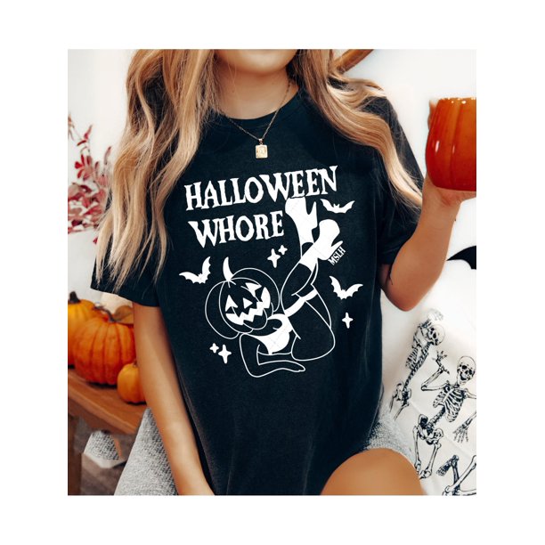 Halloween Whore MSLH Exclusive T-shirt for Women, 100% Cotton Top, Short Sleeves and Crew Neck Shirt