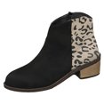 thumbnail image 2 of Women's Fashion Round-Toe Leopard Print Chunky Heel Large Size Fashion Boots Black, 2 of 6