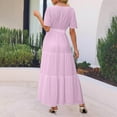 thumbnail image 4 of JSheng Summer Dress for Women Women's Fashion Solid Color Short Sleeve V-Neck Pleated Elastic Waist Maxi Dresses Pink XXL, 4 of 5