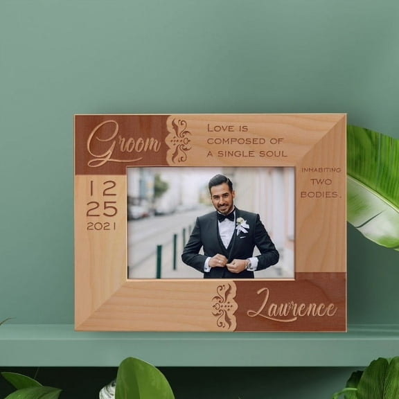 Love Is Composed Of A Single Soul Inhabiting Two Bodies Personalized Wooden Frame-5" x 3 1/2" Brown Horizontal