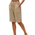 thumbnail image 2 of Cagogo Women's Drawstring Loose Shorts with Pockets Casual Vacation Beach Shorts Summer Elastic Waisted Comfortable Travel Trousers Fashion Outfits, Khaki 2XL, 2 of 5