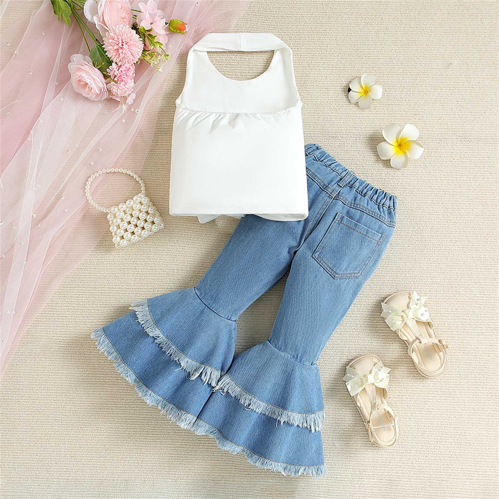 AUNVITO Wholesale Fashion Girls' Casual Short Sleeve Tank Round Neck Collar Botton Solid Long Pants Sets