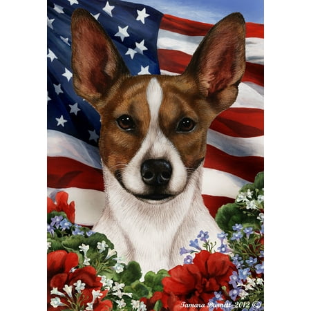 Rat Terrier Brown and White - Best of Breed  Patriotic I Garden