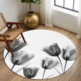 thumbnail image 3 of Black Grey Tulip Round Area Rug 5 FT, Non Slip Bedroom Rugs, Flower Floral Modern Minimalist White Washable Soft Circular Carpet Non-Shedding Floor Mat for Kitchen Dining Room Foyer Balcony Dorm, 3 of 8