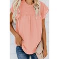 thumbnail image 2 of Camisa de gasa fluida con cuello redondo para mujer, ribete con volantes, manga corta, estampado de puntos, camiseta holgada, 2 of 5
