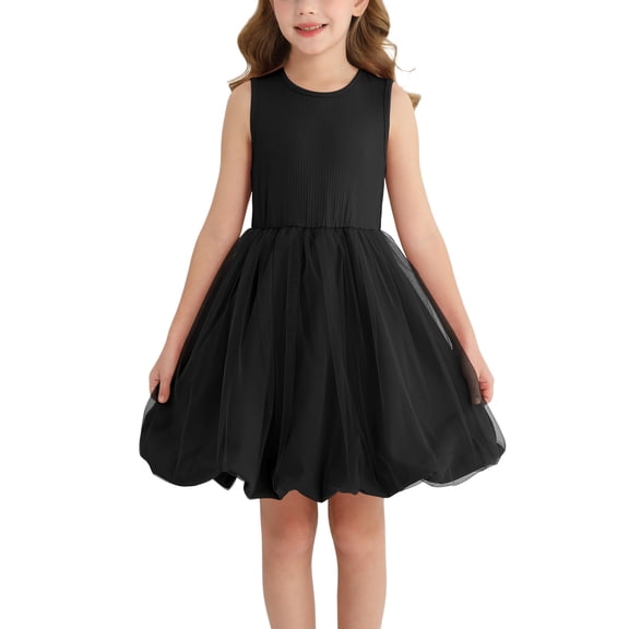 Actgleam Girls Short Sleeve Tutu Dress Birthday Wedding Party Tulle Dresses,Sizes 5-12,Black
