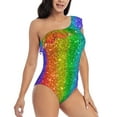 thumbnail image 3 of Sikiie Glitter Rainbow Print Women One Piece Swimsuits Tummy Control One Shoulder Bathing Suits Ruffle Swimwear, From S to XXL-Medium, 3 of 6