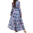 thumbnail image 2 of Womens Casual Boho Deep V Neck Long Sleeve Long Dress Blue L, 2 of 8