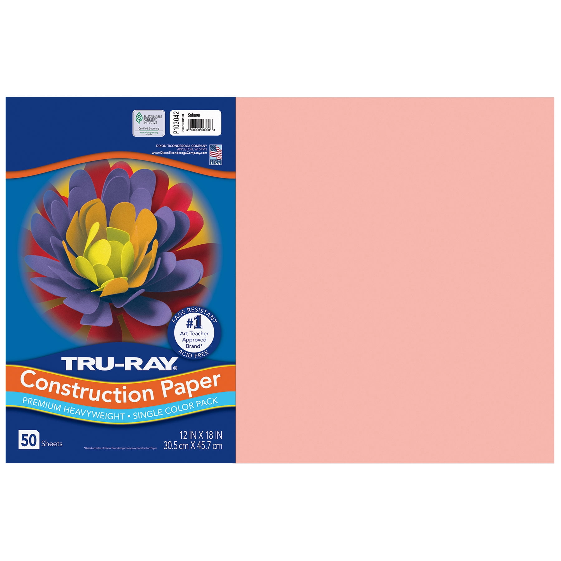 Tru-Ray Construction Paper, Heavyweight, Salmon, 12" x 18", 50 Sheets Per Pack, 5 Packs