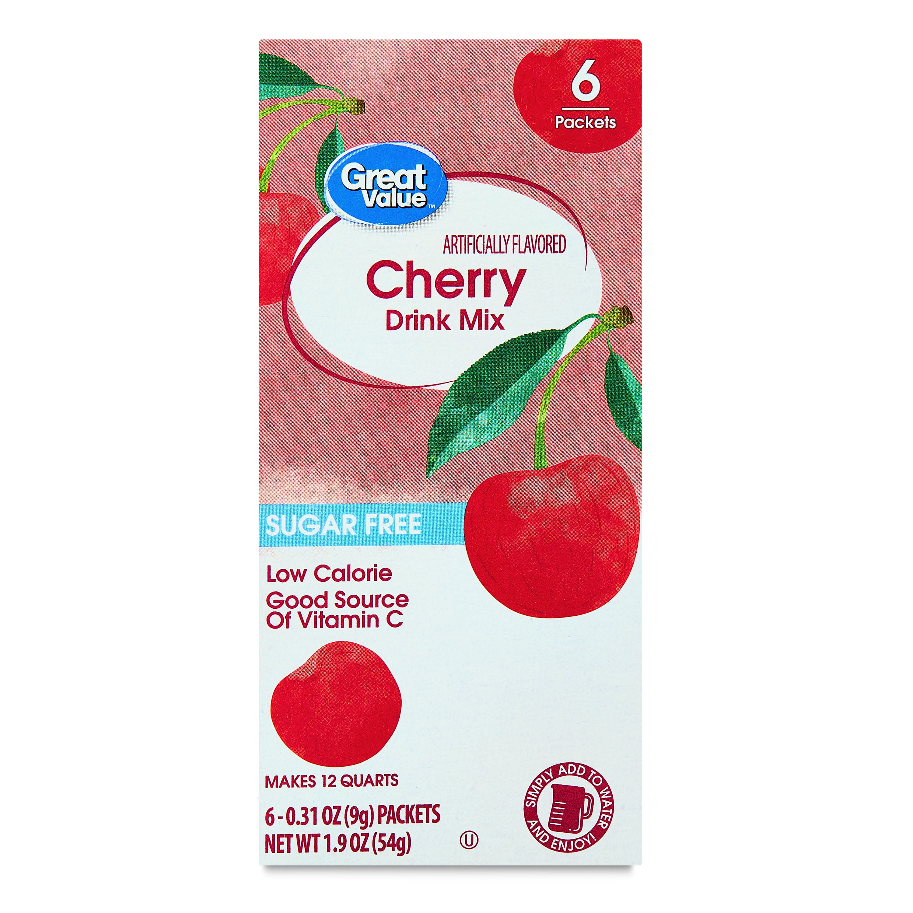 (12 pack) Great Value Sugar-Free Cherry Powder Drink Mix, 1.9 oz, 6 Count