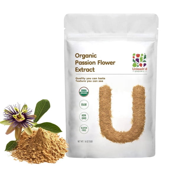 Organic Passion Flower Extract 16 oz - Unleash'd Organic 100% Pure Natural Green Food, Promotes Digestion, Improves Sleep Quality, Reduces Anxiety and Stress, Supports Cardiovascular
