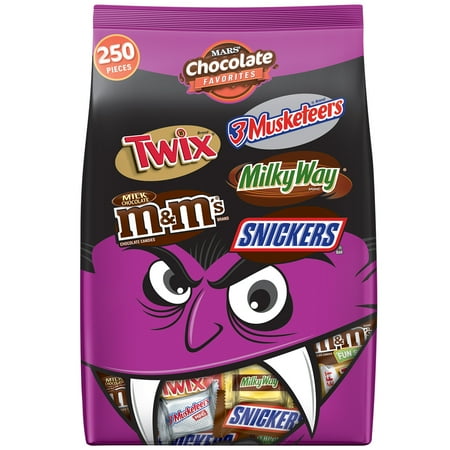 Mars Wrigley FUN SIZE Chocolate Favorites Variety Halloween Candy Bag | Contains 250 Pieces, 96.2 Oz. | SNICKERS, TWIX, 3 MUSKETEERS, MILKY WAY, M&M'S Milk Chocolate