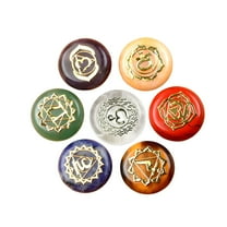JoyMoreHome 7 Pcs Round Crystal Stones Set with Engraved Symbols, Healing Crystals Gift, for Holiday Party, Home Decor