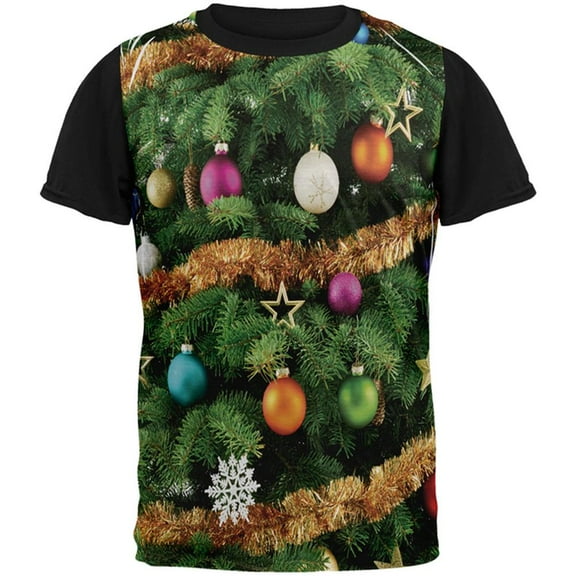 Christmas Tree Costume All Over Mens Black Back T Shirt Multi SM
