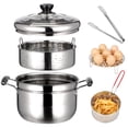 thumbnail image 6 of 6-Piece Stainless Steel Deep Fryer Pot Set, 4.2 Qt Multi-Function Cooking Pot with Glass Lid, Steamer Basket, Frying Basket, Food Tongs & Egg Rack, Ideal for Frying, Steaming, Boiling, Egg Dishes, 6 of 7