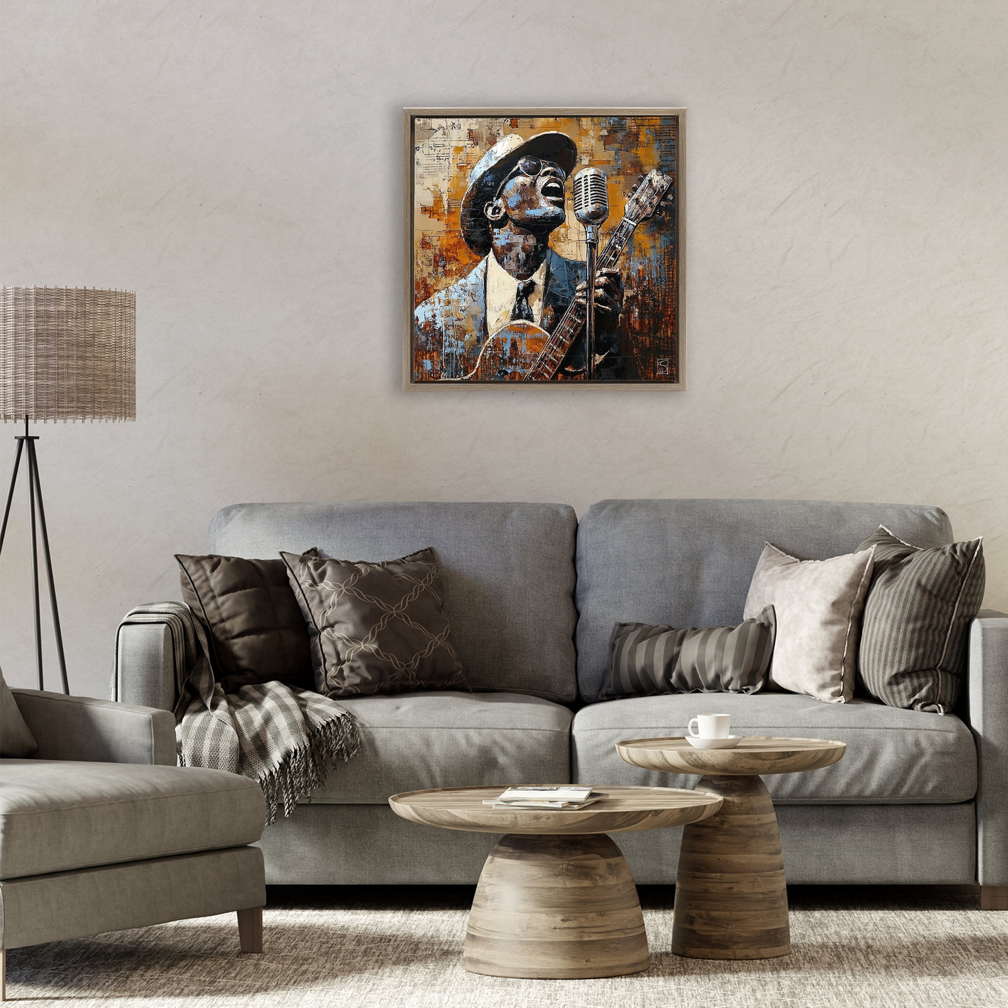 Stupell Industries Passionate Blues Singer Brown Framed Floater Canvas Wall Art, design by Sara Culpepper