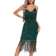 thumbnail image 2 of Ashirexll Wedding Guest Dresses for Women Sequin Halter Dress Mini Skirt Party Bead Embroidery Fringe Dress Green L, 2 of 7