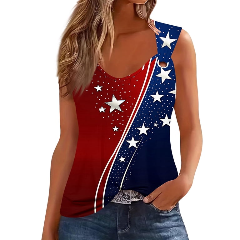 Women's 4th Of July Crop Top - American Flag Print Tank Top, Cotton Blend, Patriotic Summer Top