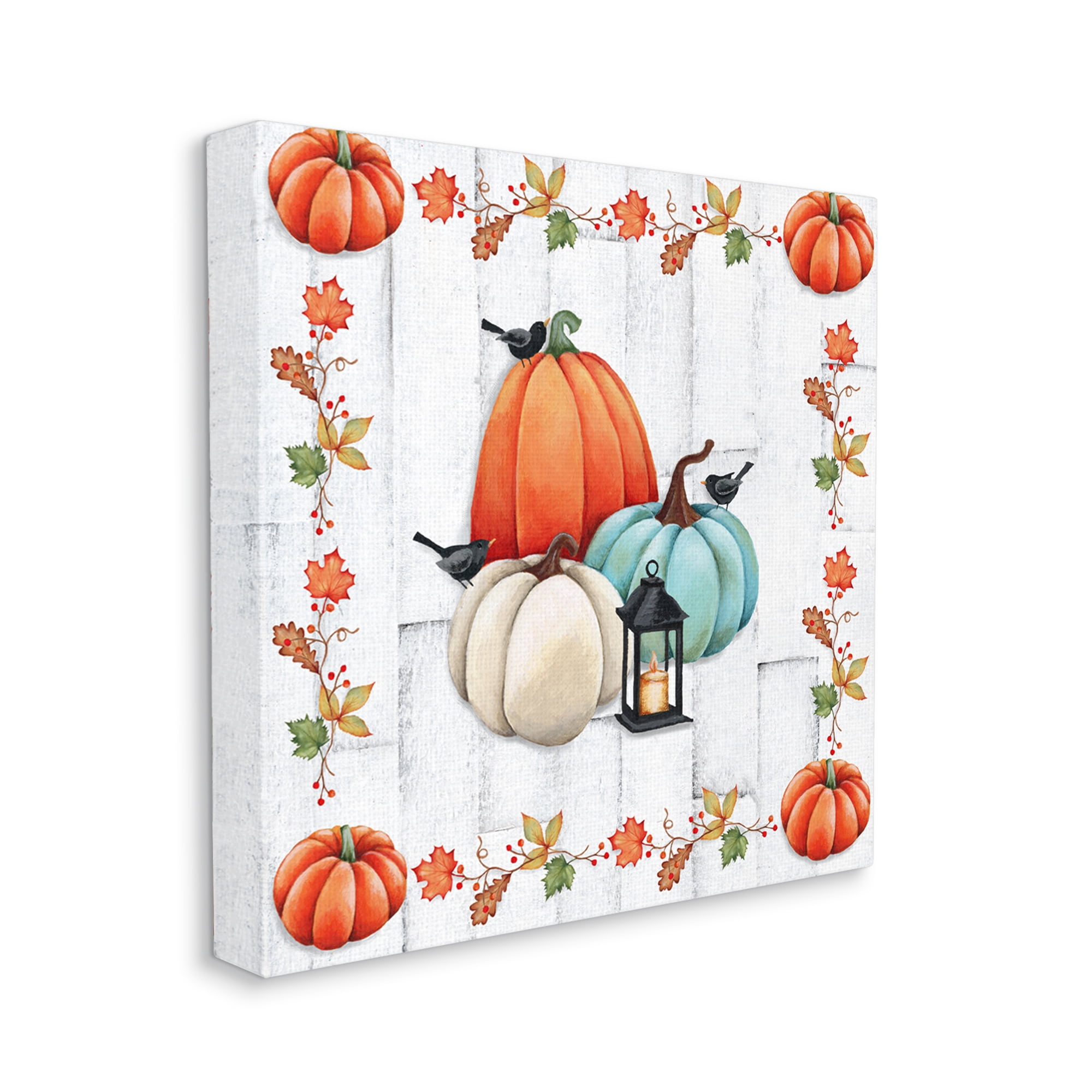 Stupell Industries Crows on Fall Pumpkins Holiday Painting Gallery Wrapped Canvas Art Print Wall Art, 30 x 30