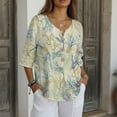 thumbnail image 3 of Xoenoiee Coral Print Linen Button Down Shirt for Women 3/4 Sleeve V Neck Blouses Casual Summer Loose Fit Cotton Gauze Blouses, Size 3XL, 3 of 7