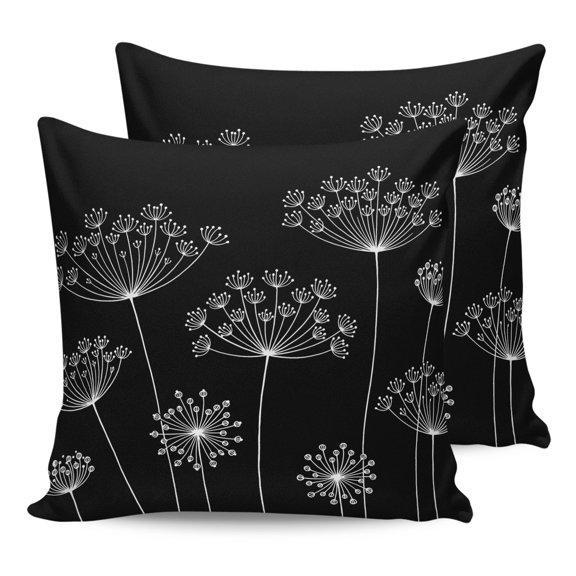 Waterproof Outdoor Throw Pillows with Inserts 18"x18" Set of 2,Black Dandelion Soft Decorative Pillowcases for Couch Bedroom,Spring Modern Minimalist Country Flower Pillow Covers for Sofa Living Room