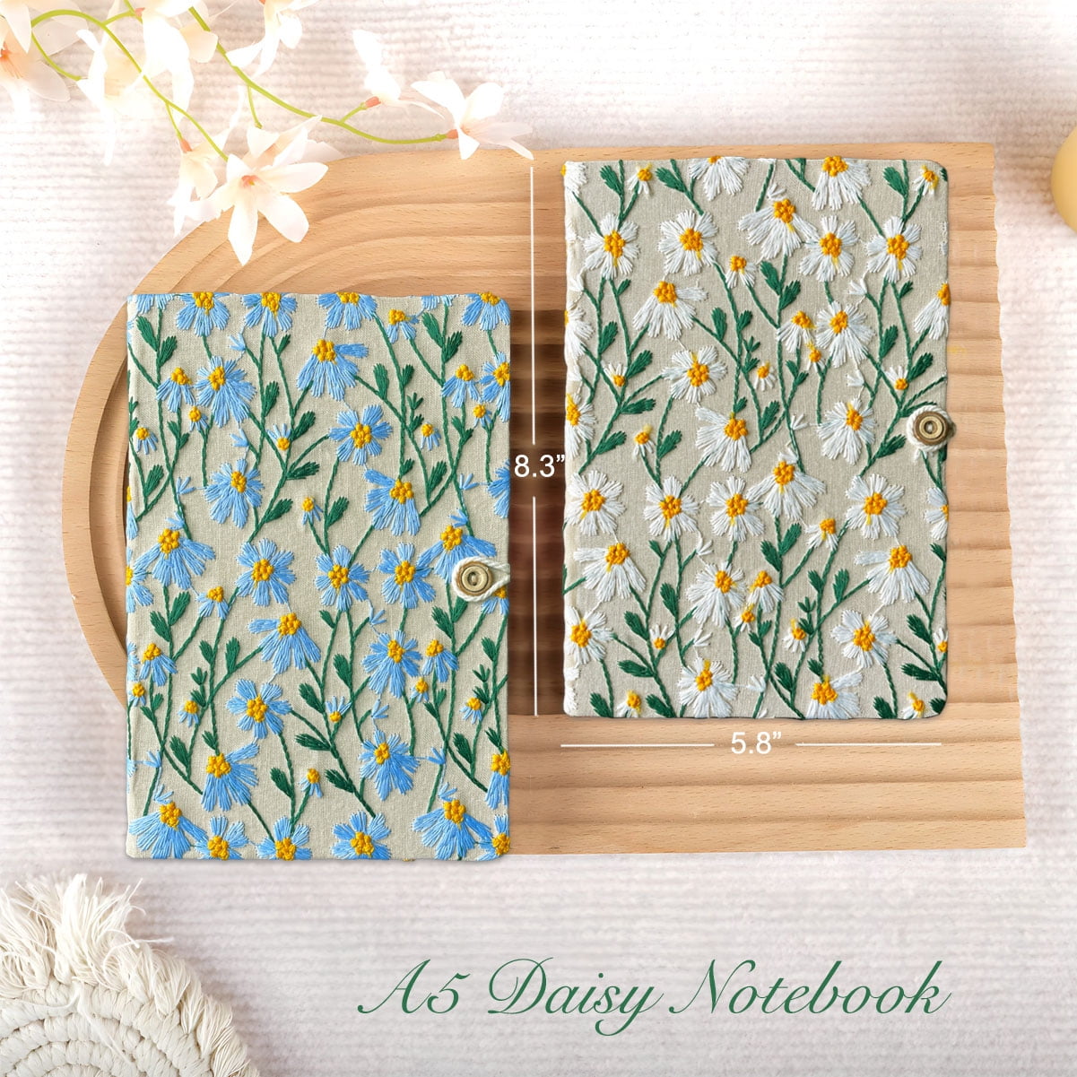 ipoul Graph Paper Notebook, Hardcover, Lay Flat, A5, 8"x6", Grid Paper, Flower Journal, Pretty, Daisy Gifts for Women, Blue