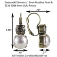thumbnail image 2 of Swarovski Lever back Earrings 12mm Roseline Pearl and 8mm Gold Patina Nickel Free, 2 of 4